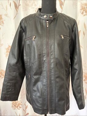 Black Women’s Faux Leather Jacket - Classic Zip Front
